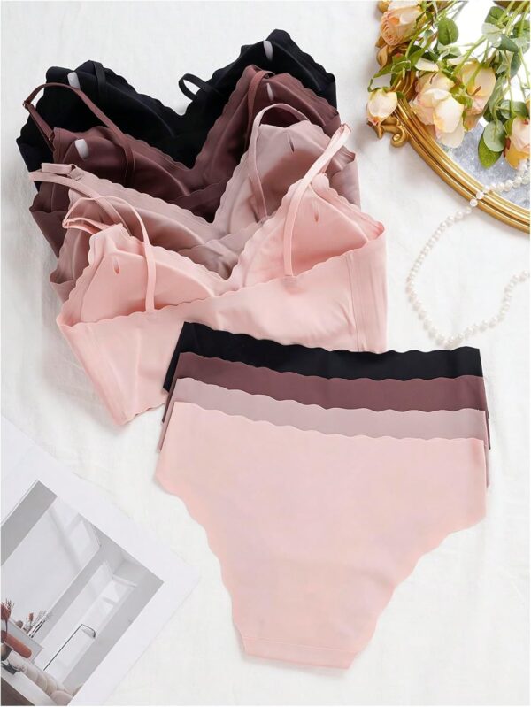 Women 8 Piece Seamless Lingerie Sets Scallop Trim Spaghetti Strap Bra and Panty Set - Image 2