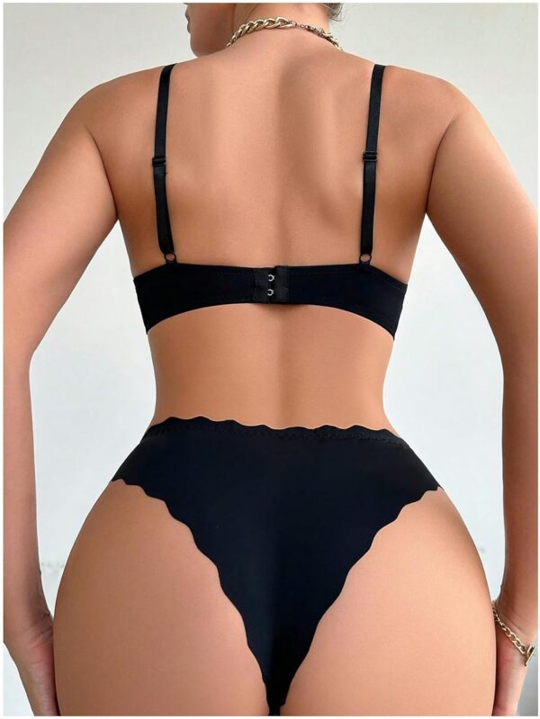 Women 2 Piece Lingerie Sets Scallop Trim Lightly Lined Underwire Bra and Low Rise Briefs Underwear - Image 2