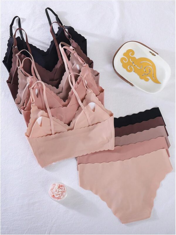 Women 5 Pack Seamless Lingerie Sets Scallop Trim Wireless s No Show Bra and Panty Sets Matching Underwear - Image 2