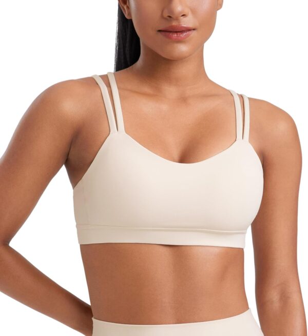 Softness Mold  V Neck Sports Bras for Women - Workout Top Double Spaghetti Straps Wireless Yoga Clothes
