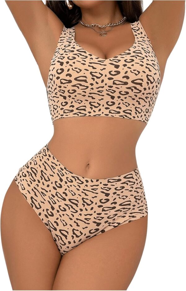 Women Seamless Lingerie Leopard Print Bra and Panty Underwear Set