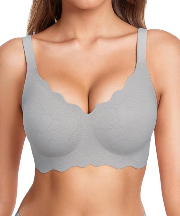 Scalloped Women Bras No Underwire Wireless Seamless Bra Push Up  Full Coverage Comfort Raceback Everyday Bra