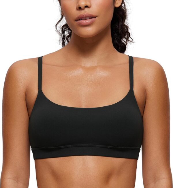 Women  Adjustable Spaghetti Strap Sports Bra - Scoop Neck Wireless Padded Yoga Workout Crop Top